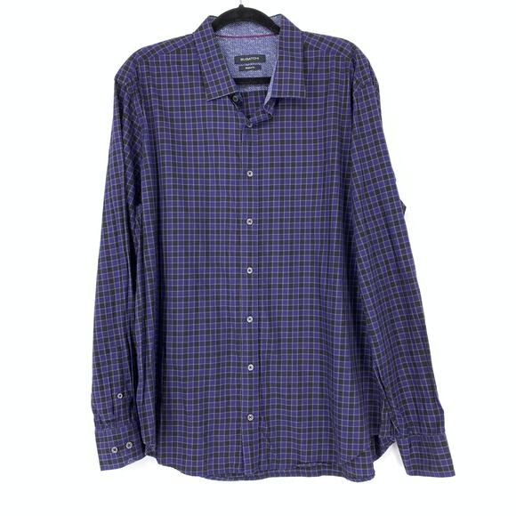BUGATCHI Shirt Men's XXL Shaped Fit Button Down Cotton Long Sleeve Collared Blue